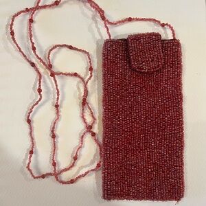 Red Beaded Pouch with Strap